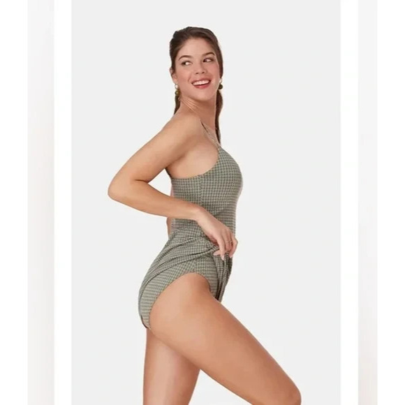 Andie The Amalfi One-Piece Swim Dress Seagrass Green Anthro Houndstooth Size XL - Picture 8 of 12